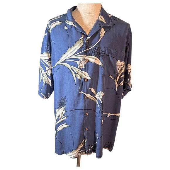 Mens Hilo Hattie Hawaiian Shirt Silk Blue Floral Button-Up Size 2XL Short Sleeve - Picture 7 of 7